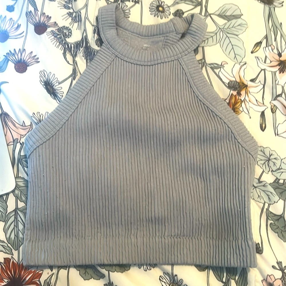 Aerie Grey Ribbed Crop Top